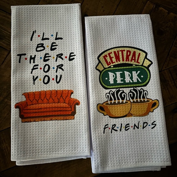 Brand New “Friends” Themed Kitchen Towels - White and Orange - Picture 1 of 3